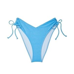 VS Blue Ruched Shine Cheeky Bikini Bottom size large shimmer high waist